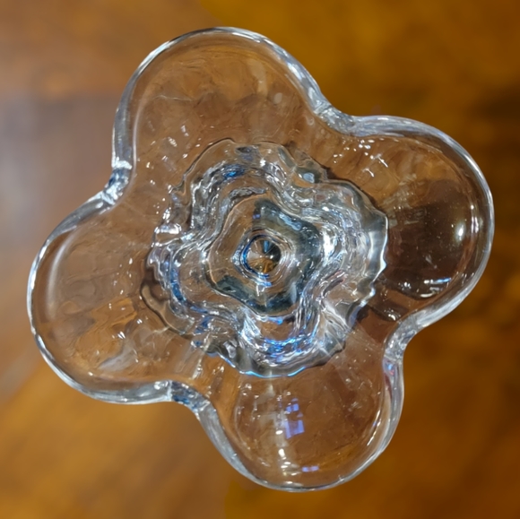 1 Vtg Sundae Icecream Dish Blue Heavy Pressed Glass Pedestal Footed 4 Petals - Picture 3 of 5